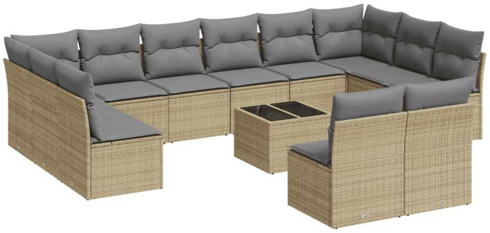 Sofa Sofos komplektas su pagalvėlėmis, 13 dalių, smėlio, poliratanas