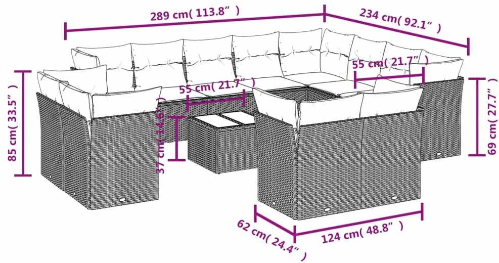 Sofa Sofos komplektas su pagalvėlėmis, 13 dalių, smėlio, poliratanas