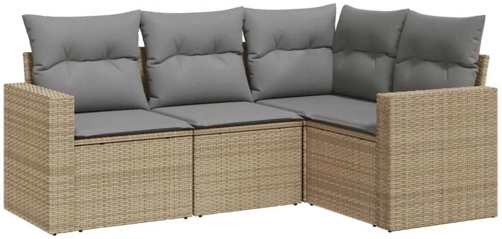Sofa Sofos komplektas su pagalvėlėmis, 4 dalių, smėlio, poliratanas