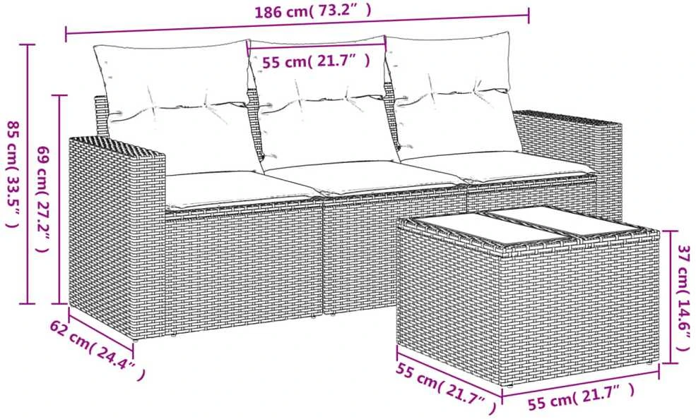 Sofa Sofos komplektas su pagalvėlėmis, 4 dalių, smėlio, poliratanas