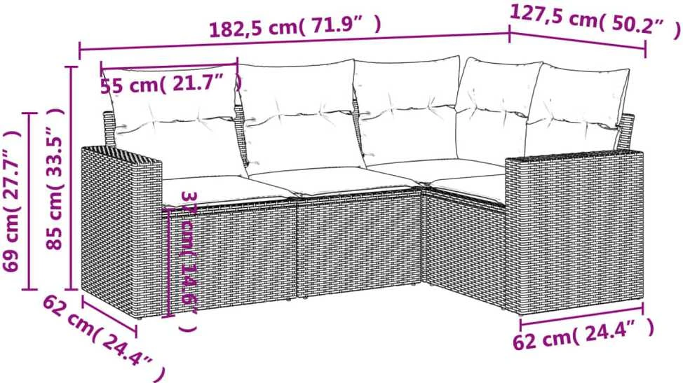 Sofa Sofos komplektas su pagalvėlėmis, 4 dalių, smėlio, poliratanas