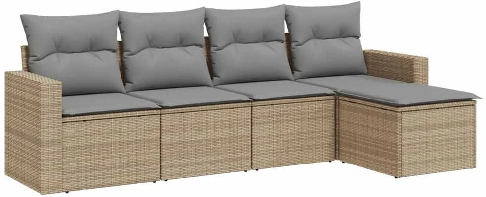 Sofa Sofos komplektas su pagalvėlėmis, 5 dalių, smėlio, poliratanas