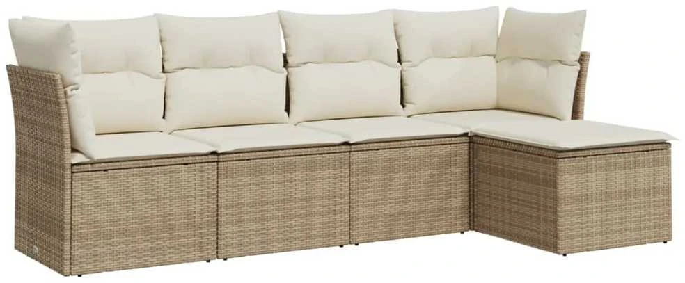 Sofa Sofos komplektas su pagalvėlėmis, 5 dalių, smėlio, poliratanas