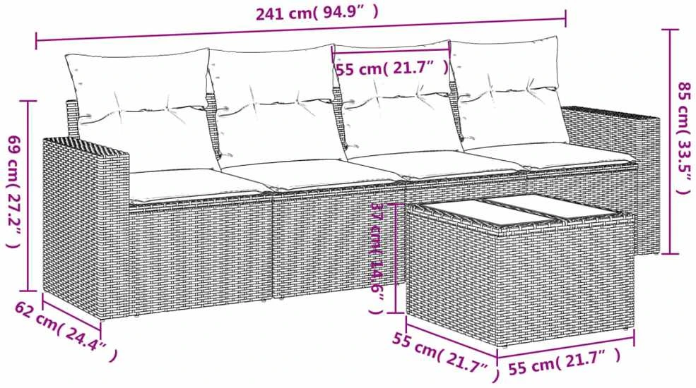 Sofa Sofos komplektas su pagalvėlėmis, 5 dalių, smėlio, poliratanas