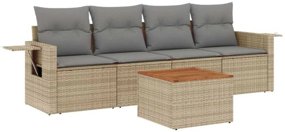 Sofa Sofos komplektas su pagalvėlėmis, 5 dalių, smėlio, poliratanas