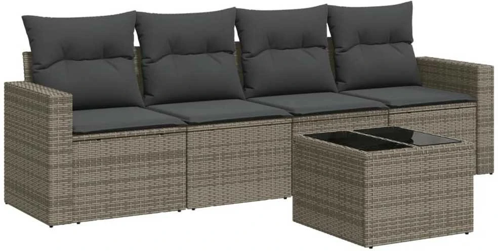 Sofa Sofos komplektas su pagalvėlėmis, 5 dalių, pilkas, poliratanas