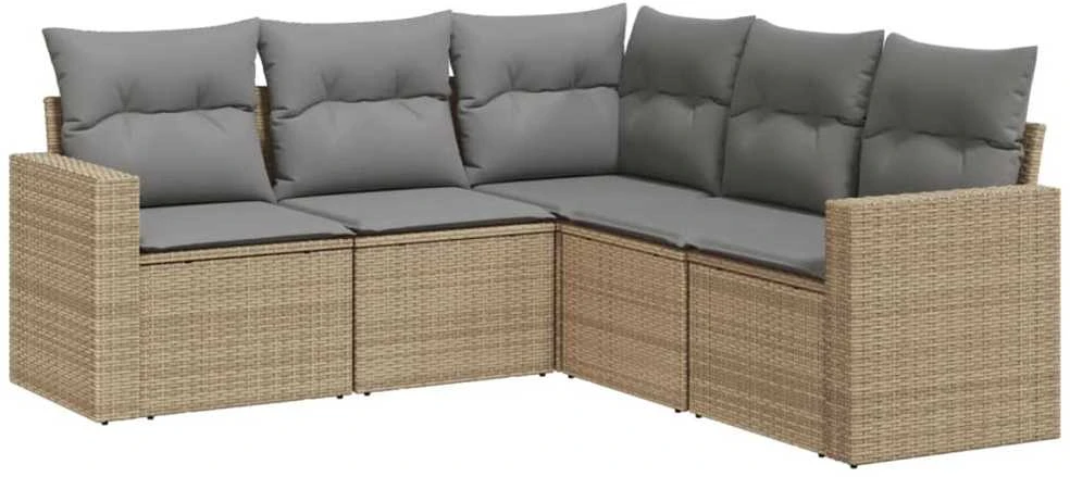Sofa Sofos komplektas su pagalvėlėmis, 5 dalių, smėlio, poliratanas