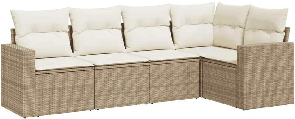 Sofa Sofos komplektas su pagalvėlėmis, 5 dalių, smėlio, poliratanas