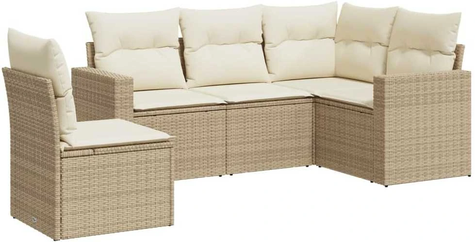 Sofa Sofos komplektas su pagalvėlėmis, 5 dalių, smėlio, poliratanas