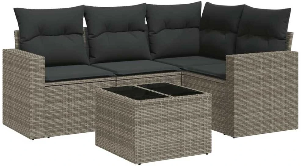 Sofa Sofos komplektas su pagalvėlėmis, 5 dalių, pilkas, poliratanas
