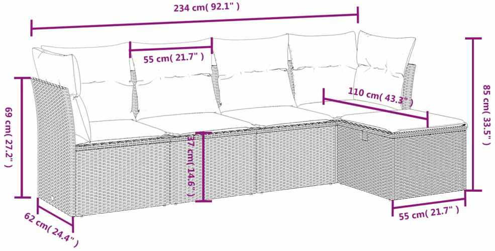 Lauko baldų komplektas Sofos komplektas su pagalvėlėmis, 5 dalių, smėlio, poliratanas