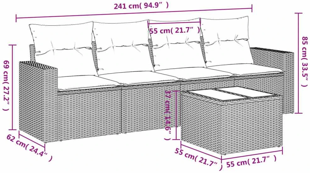 Sofa Sofos komplektas su pagalvėlėmis, 5 dalių, pilkas, poliratanas