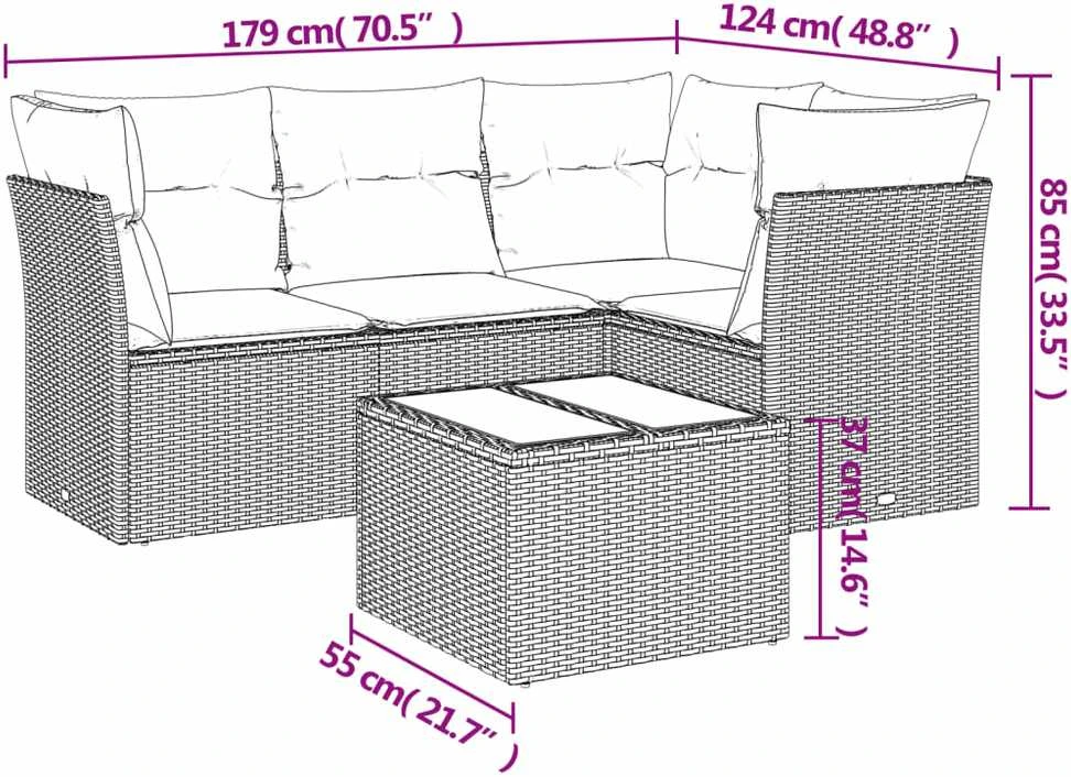 Sofa Sofos komplektas su pagalvėlėmis, 5 dalių, smėlio, poliratanas