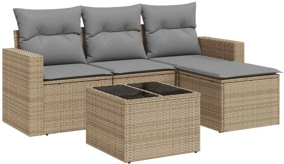 Sofa Sofos komplektas su pagalvėlėmis, 5 dalių, smėlio, poliratanas