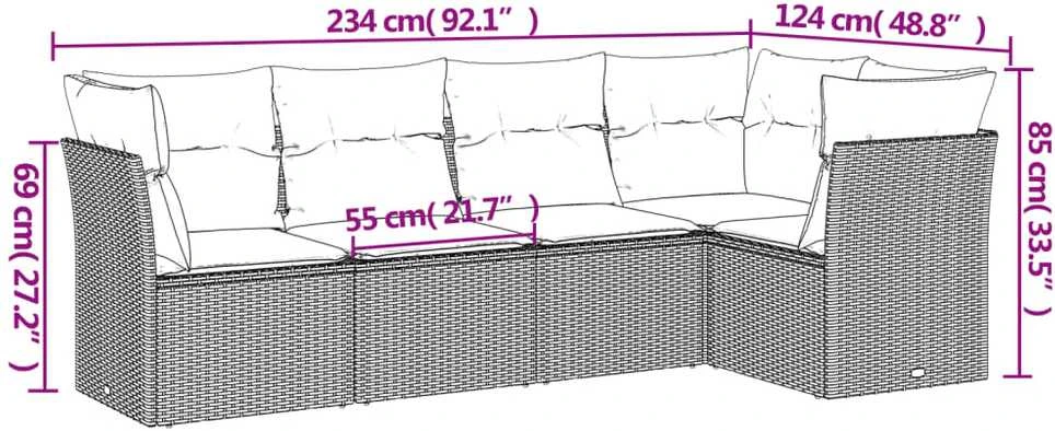 Lauko baldų komplektas Sofos komplektas su pagalvėlėmis, 5 dalių, rudas, poliratanas