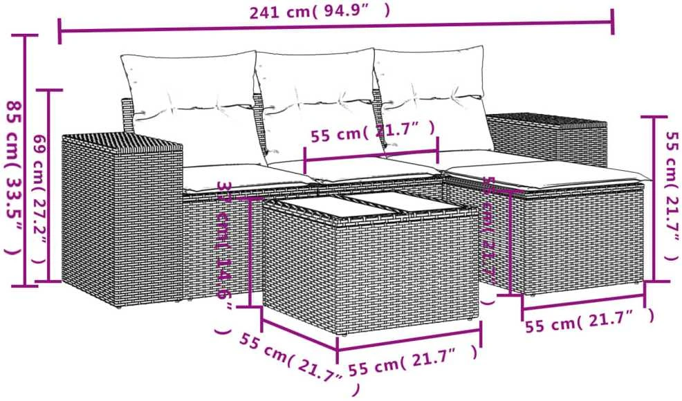 Sofa Sofos komplektas su pagalvėlėmis, 5 dalių, smėlio, poliratanas