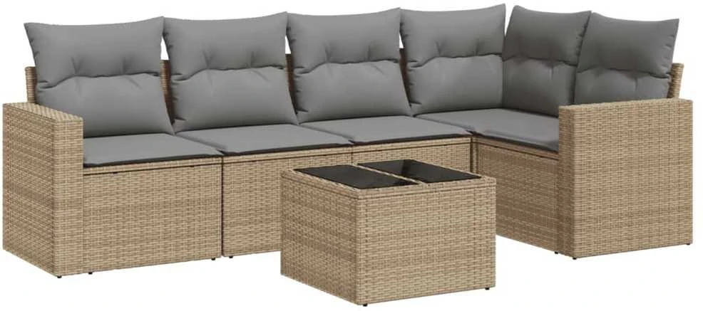 Sofa Sofos komplektas su pagalvėlėmis, 6 dalių, smėlio, poliratanas