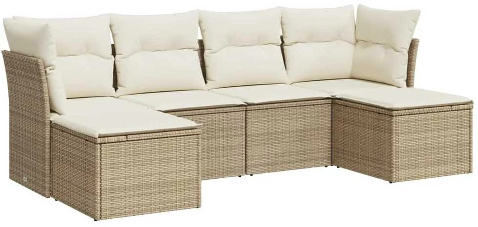 Sofa Sofos komplektas su pagalvėlėmis, 6 dalių, smėlio, poliratanas