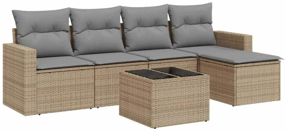 Sofa Sofos komplektas su pagalvėlėmis, 6 dalių, smėlio, poliratanas