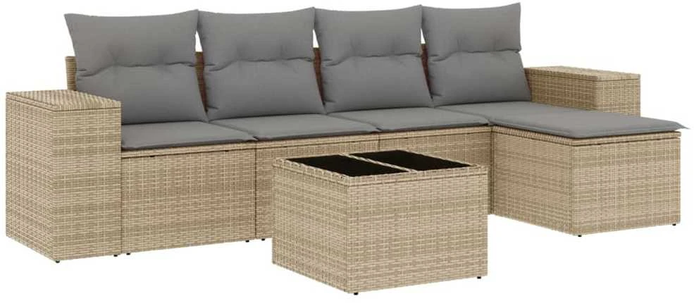 Sofa Sofos komplektas su pagalvėlėmis, 6 dalių, smėlio, poliratanas