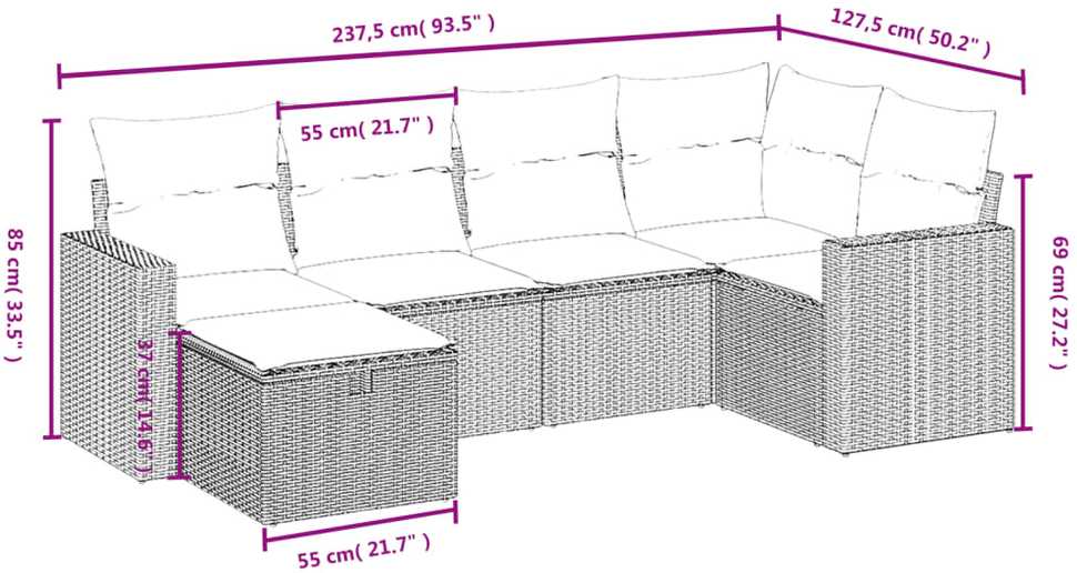 Sofa Sofos komplektas su pagalvėlėmis, 6 dalių, smėlio, poliratanas