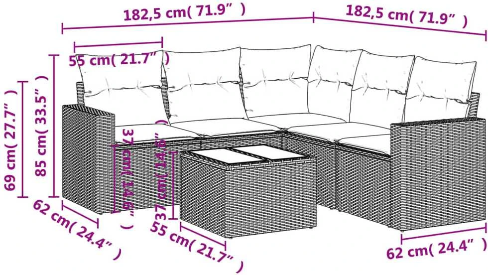 Sofa Sofos komplektas su pagalvėlėmis, 6 dalių, smėlio, poliratanas