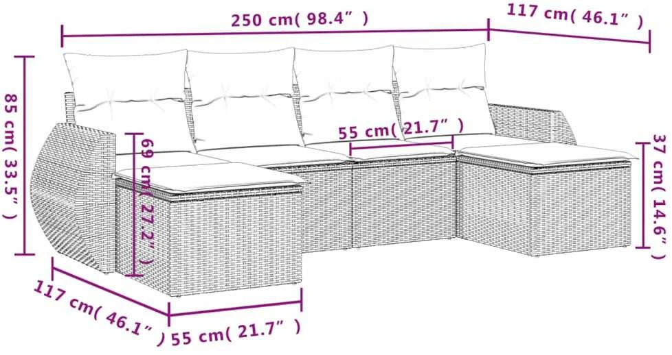 Sofa Sofos komplektas su pagalvėlėmis, 6 dalių, pilkas, poliratanas