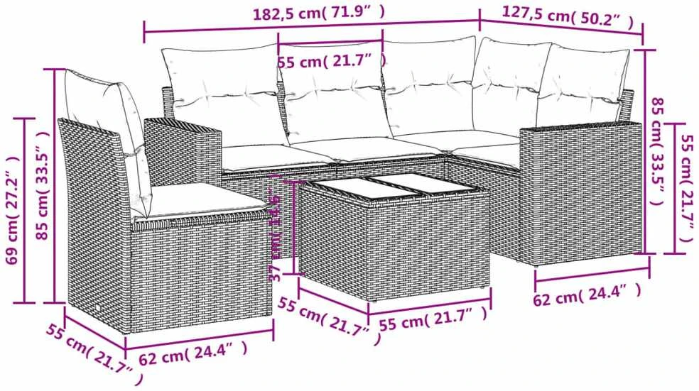 Sofa Sofos komplektas su pagalvėlėmis, 6 dalių, pilkas, poliratanas