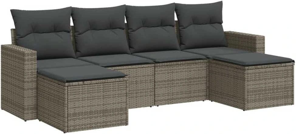 Sofa Sofos komplektas su pagalvėlėmis, 6 dalių, pilkas, poliratanas