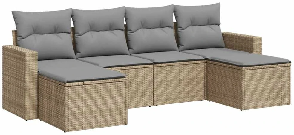Sofa Sofos komplektas su pagalvėlėmis, 6 dalių, smėlio, poliratanas