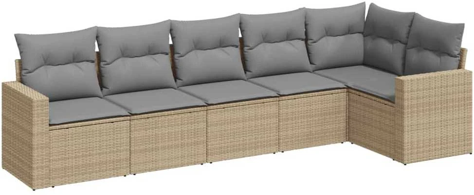 Sofa Sofos komplektas su pagalvėlėmis, 6 dalių, smėlio, poliratanas