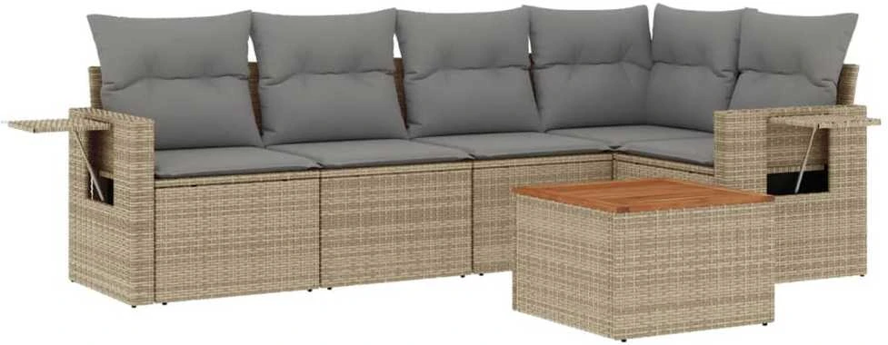 Sofa Sofos komplektas su pagalvėlėmis, 6 dalių, smėlio, poliratanas