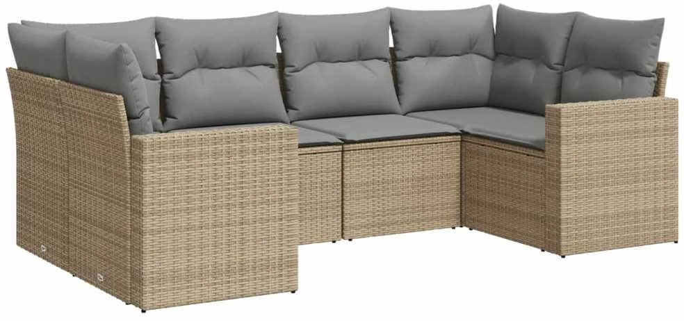 Sofa Sofos komplektas su pagalvėlėmis, 6 dalių, smėlio, poliratanas