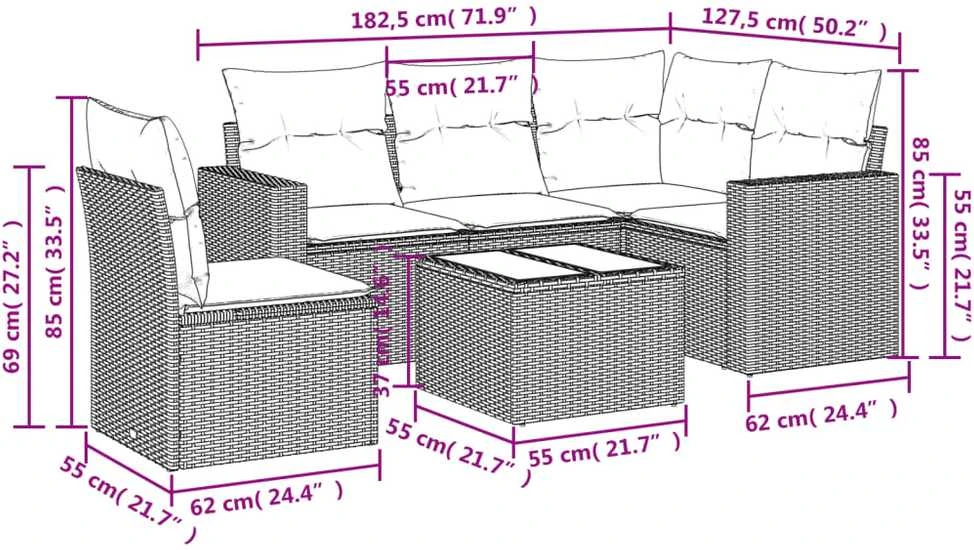 Sofa Sofos komplektas su pagalvėlėmis, 6 dalių, smėlio, poliratanas