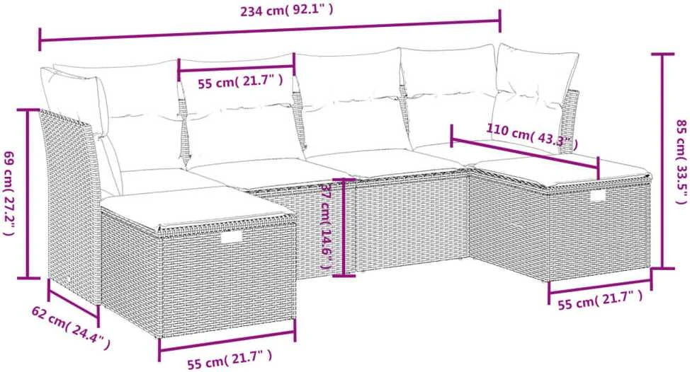 Sofa Sofos komplektas su pagalvėlėmis, 6 dalių, pilkas, poliratanas