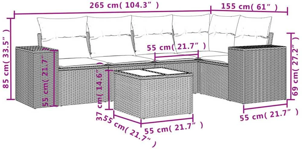 Sofa Sofos komplektas su pagalvėlėmis, 6 dalių, smėlio, poliratanas