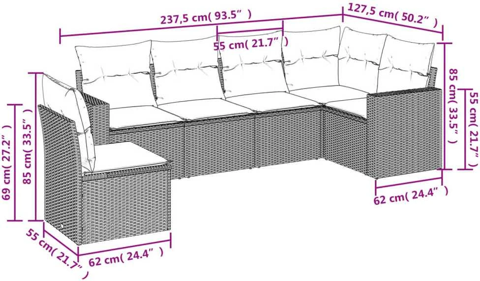 Sofa Sofos komplektas su pagalvėlėmis, 6 dalių, smėlio, poliratanas