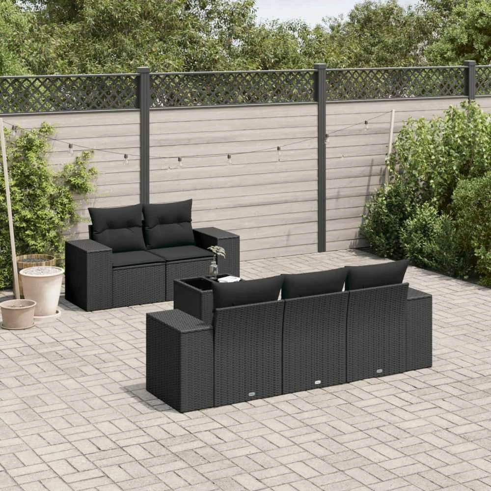 Sofa Sofos komplektas su pagalvėlėmis, 6 dalių, juodas, poliratanas