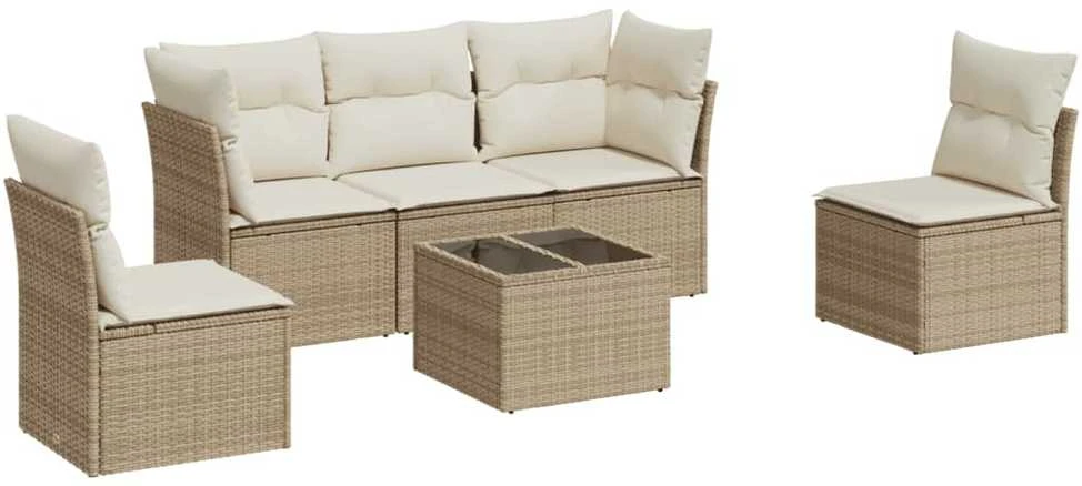 Sofa Sofos komplektas su pagalvėlėmis, 6 dalių, smėlio, poliratanas
