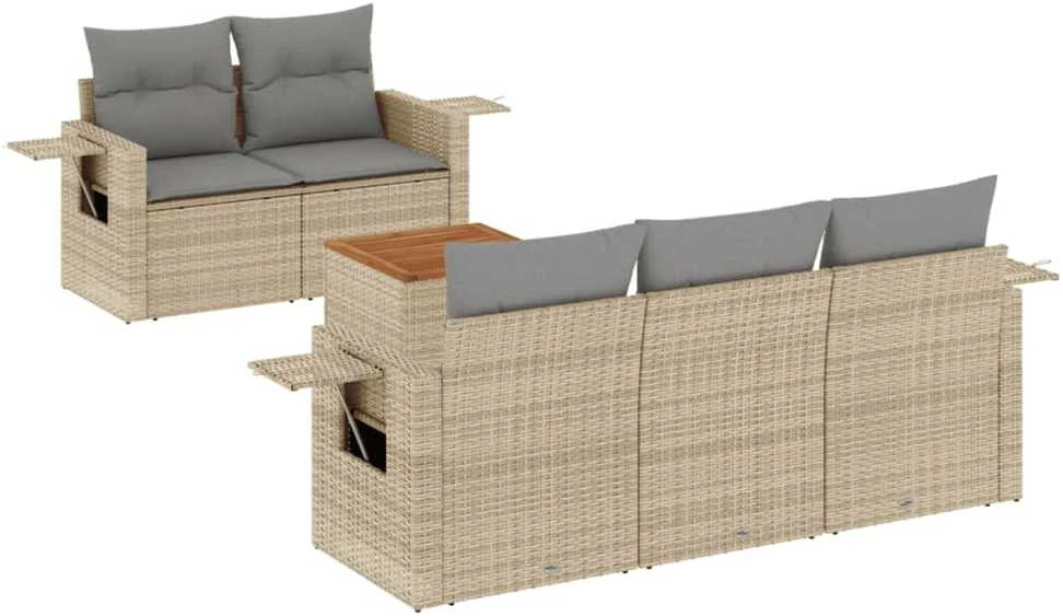 Sofa Sofos komplektas su pagalvėlėmis, 6 dalių, smėlio, poliratanas