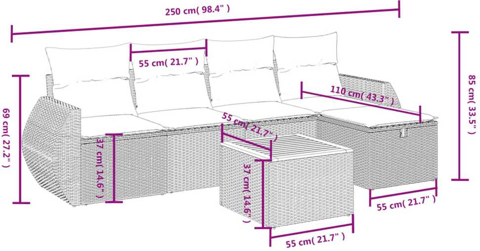Sofa Sofos komplektas su pagalvėlėmis, 6 dalių, smėlio, poliratanas