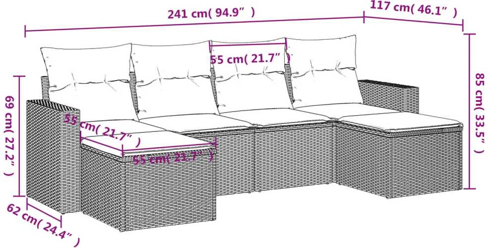 Sofa Sofos komplektas su pagalvėlėmis, 6 dalių, pilkas, poliratanas