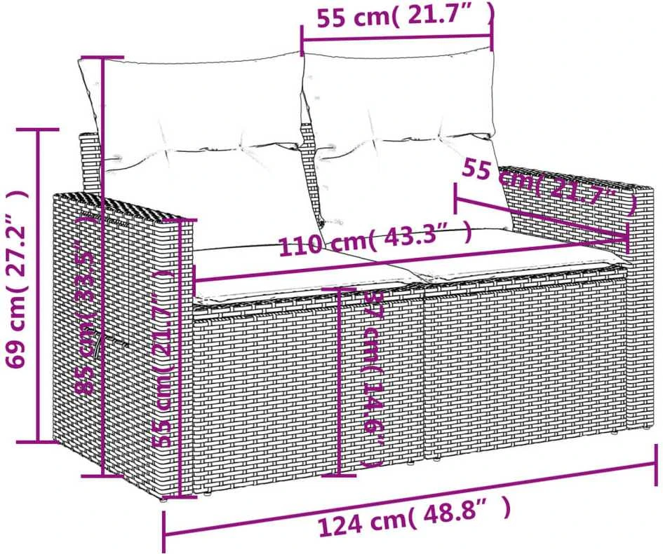 Sofos komplektas su pagalvėlėmis, 7 dalių, pilkas, poliratanas