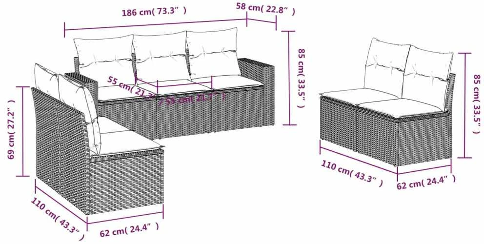 Sofos komplektas su pagalvėlėmis, 7 dalių, smėlio, poliratanas