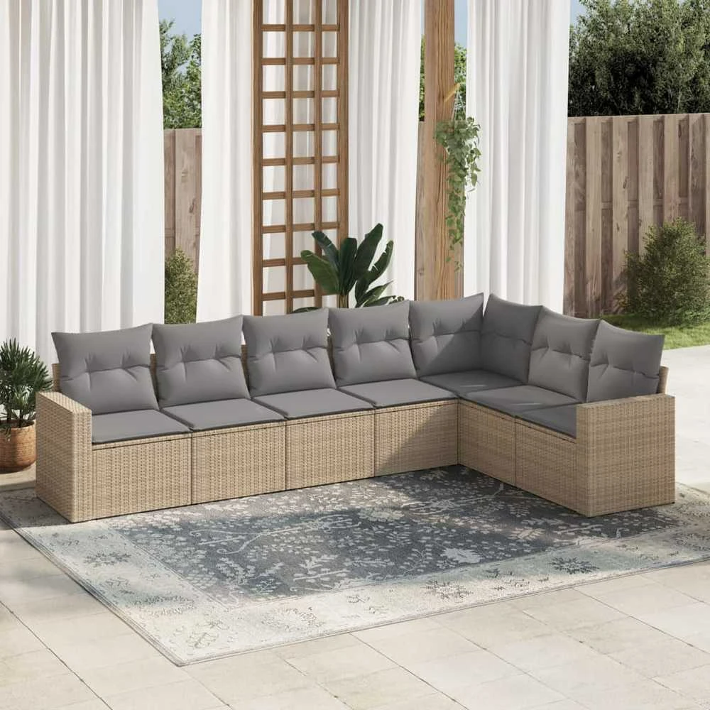 Sofa Sofos komplektas su pagalvėlėmis, 7 dalių, smėlio, poliratanas