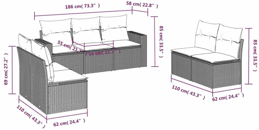 Sofa Sofos komplektas su pagalvėlėmis, 7 dalių, smėlio, poliratanas