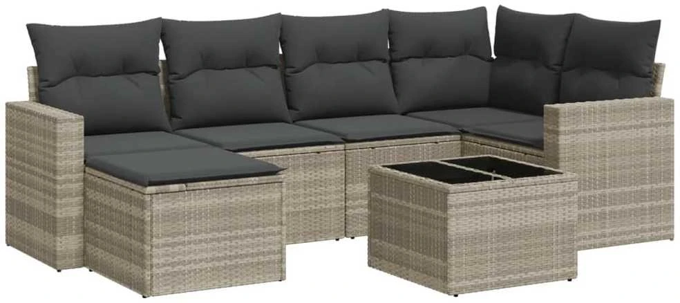 Sofa Sofos komplektas su pagalvėlėmis, 7 dalių, pilkas, poliratanas