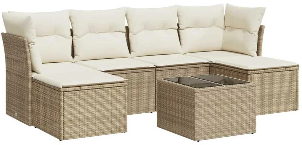 Sofa Sofos komplektas su pagalvėlėmis, 7 dalių, smėlio, poliratanas