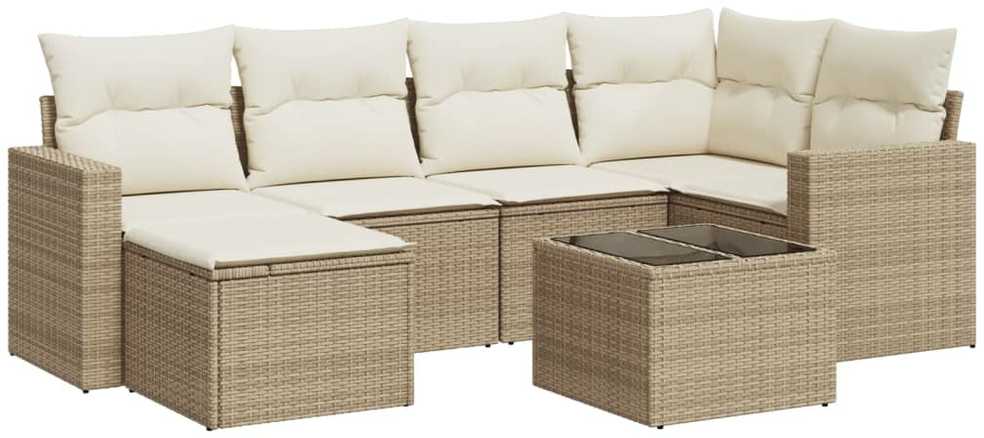 Sofa Sofos komplektas su pagalvėlėmis, 7 dalių, smėlio, poliratanas