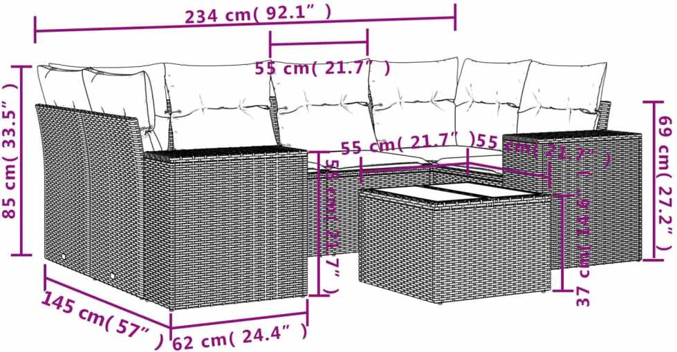 Sofa Sofos komplektas su pagalvėlėmis, 7 dalių, pilkas, poliratanas